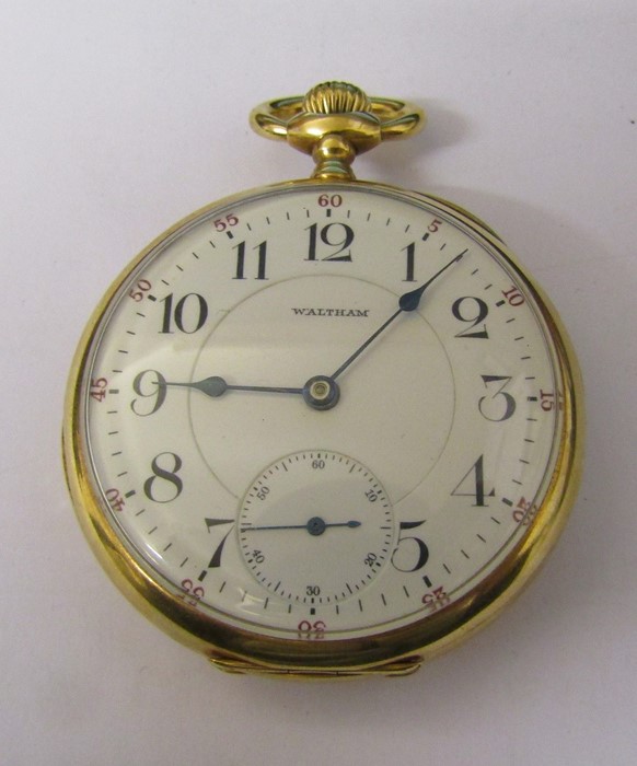 14ct gold open faced Waltham pocket watch, 23 jewels, Maximus, no 15062011, total weight 75 g,