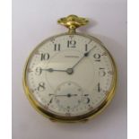 14ct gold open faced Waltham pocket watch, 23 jewels, Maximus, no 15062011, total weight 75 g,