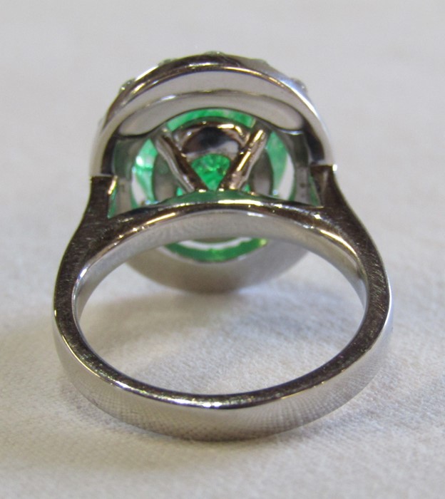 18ct gold emerald and diamond cluster ring, emerald 5.6 ct (11 mm x 13 mm) diamond total 1.00 ct, - Image 6 of 9