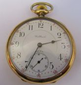 14ct  gold open faced Waltham pocket watch, 21 jewels, maximus no 9532967 gross weight 92.4g, case