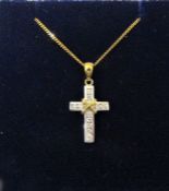 18ct white, yellow gold and diamonds cross pendant on an 18ct yellow gold chain total weight 5.3