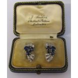 Pair of platinum (tested as) sapphire and diamond earrings H 16 mm