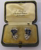 Pair of platinum (tested as) sapphire and diamond earrings H 16 mm