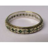 9ct gold full eternity ring with coloured stones size O weight 2.27 g
