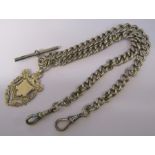 Silver double Albert watch chain and fob Birmingham 1906 and 1897 weight 2.11 ozt / 65.4 g