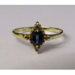 9ct gold sapphire and diamond ring size P weight 1.24 g