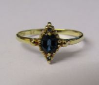 9ct gold sapphire and diamond ring size P weight 1.24 g