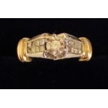 9ct yellow & white gold diamond ring with central stone approx. 0.5ct and 8 princess cut diamonds on