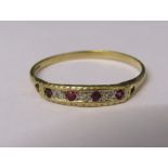 9ct gold ruby and diamond chip ring size Y weight 1.4 g
