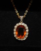 18ct gold diamond and critrine pendant with 18ct gold necklace (necklace 2.7 g L 18", pendant 3.3