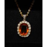 18ct gold diamond and critrine pendant with 18ct gold necklace (necklace 2.7 g L 18", pendant 3.3