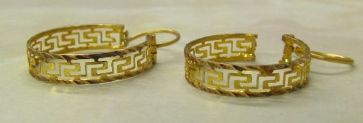 Tested as 14ct gold greek key design hoop earrings weight 2.3 g (drop 2 cm)