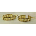 Tested as 14ct gold greek key design hoop earrings weight 2.3 g (drop 2 cm)