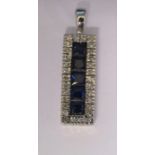 9ct white gold pendant with sapphires and diamonds L 21 mm weight 1.4 g