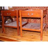 A pair of Arthur Brett mahogany tray top two-tier lamp tables, fitted drawers,