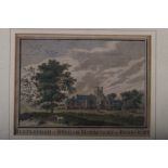 An 18th century hand-coloured engraving "Bustlesham or Bysham Monastery", framed, a similar