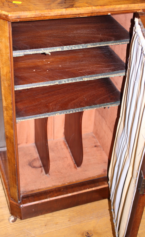 A Victorian figured walnut, inlaid and kingwood banded music cabinet with brass rail gallery over - Bild 2 aus 3