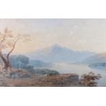 John Varley: watercolours, a view of Snowdon with lake and figures, 12 3/4" x 19 1/2", Richard