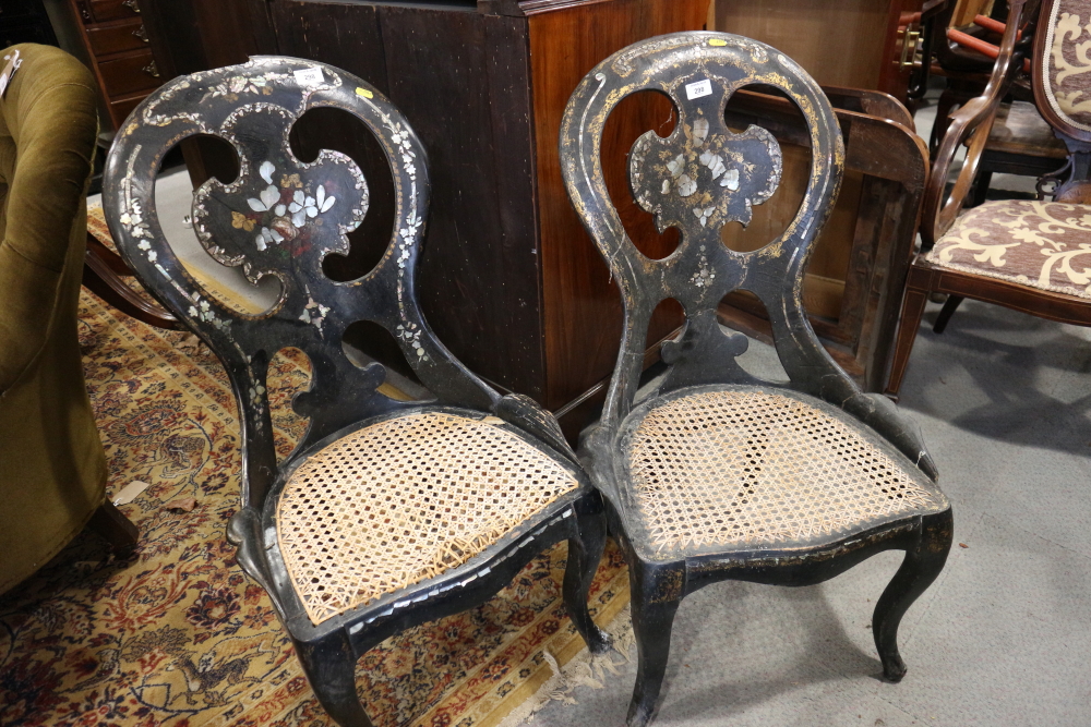 Three 19th century papier-mache and mother-of-pearl inlaid occasional chairs (for restoration)