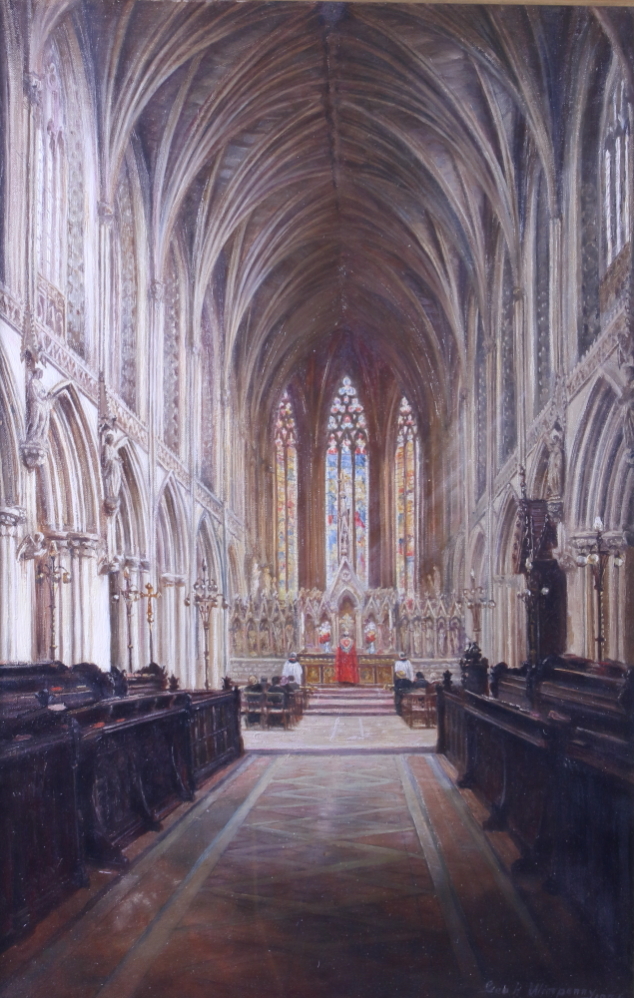 George H Wimpenny, 1924: oil on canvas, view of Lichfield Cathedral interior, 23 1/2" x 15", in deep - Bild 2 aus 3