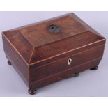 A 19th century mahogany and box strung work box, 10 1/2" wide (no interior)