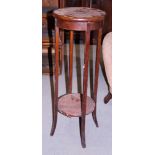 An Edwardian walnut two-tier jardiniere stand, 12" dia