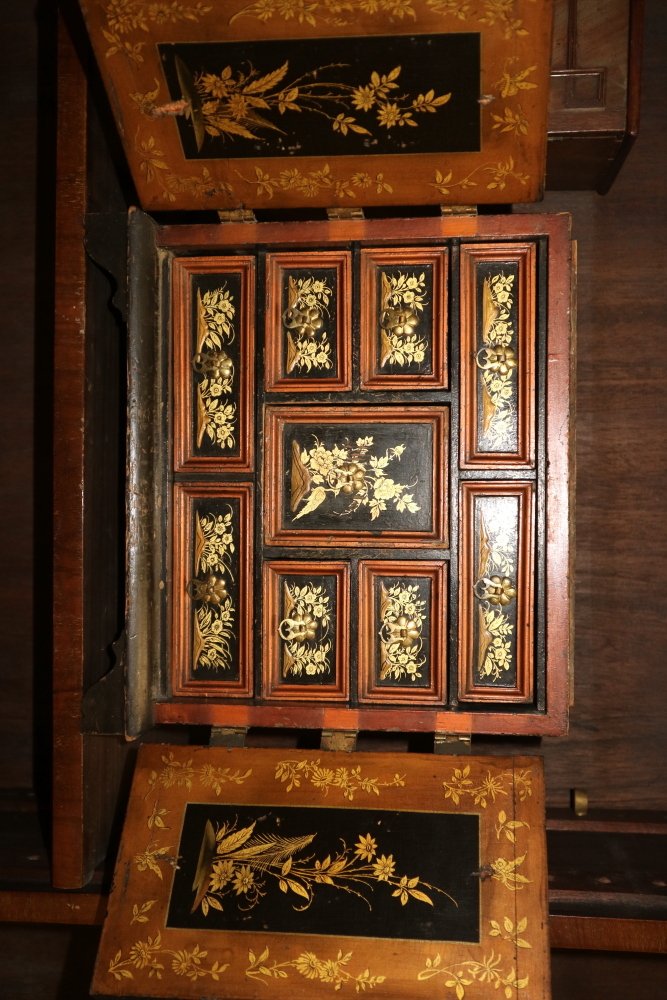 A collector's 19th century Japanese lacquered cabinet, fitted drawers, on bracket feet, 11" wide - Image 6 of 6