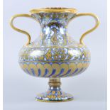 A Cantagali two-handle lustre decorated vase with Renaissance design, 12 1/2" high (rim chips)