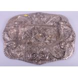 A late 19th century silver plate Auricular design tray, cast with putti and classical figure