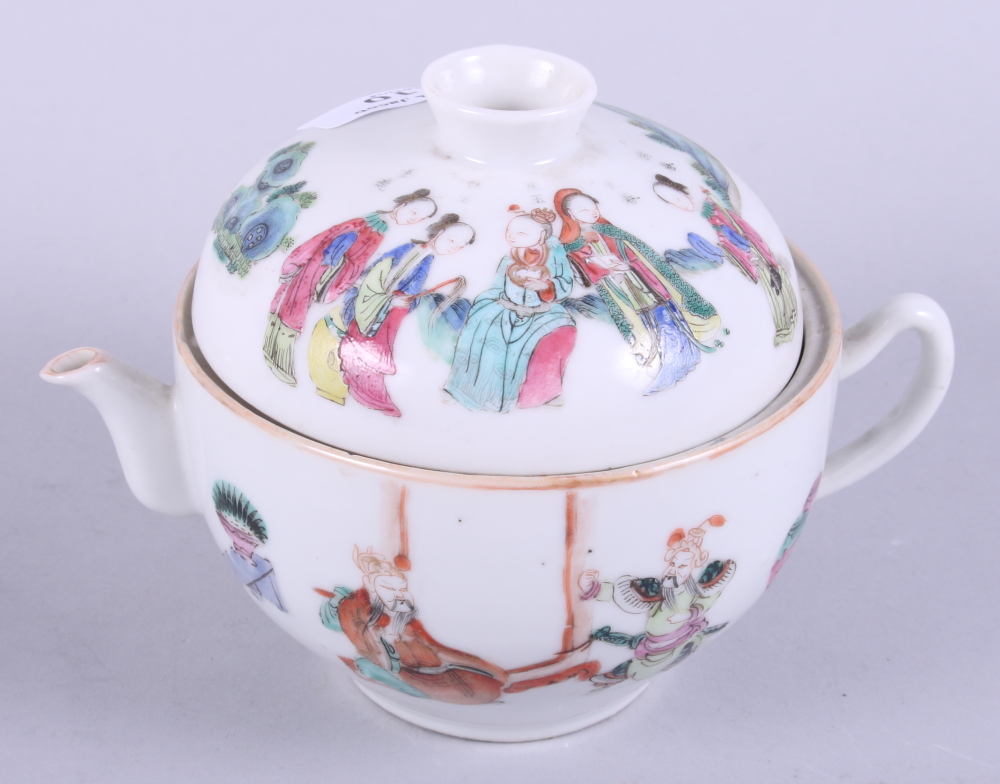 A Chinese famille rose porcelain teapot, enamelled with flower decoration, seal mark to base, and - Image 6 of 11