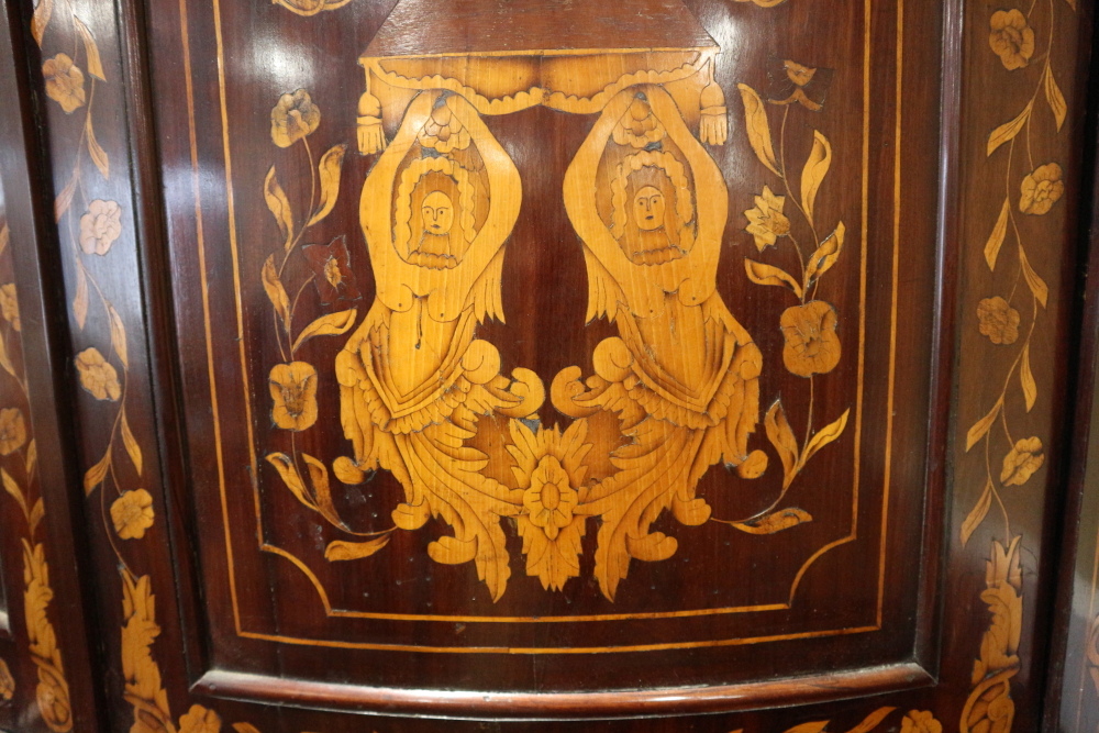 A Dutch marquetry bowfront corner cupboard with classical figures, vases of flowers, enclosed four - Bild 6 aus 6