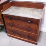 A 19th century grained as mahogany and marble tray top wash stand, fitted three drawers with knob