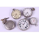 Five silver cased pocket watches, various (damages)