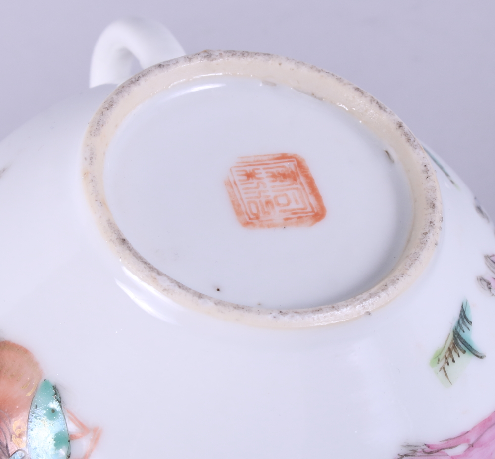 A Chinese famille rose porcelain teapot, enamelled with flower decoration, seal mark to base, and - Image 8 of 11