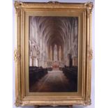 George H Wimpenny, 1924: oil on canvas, view of Lichfield Cathedral interior, 23 1/2" x 15", in deep