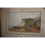 M A W: watercolours, a pair of coastal scenes, "On the Beach Bonchurch" and "Cliff Top Walk", each