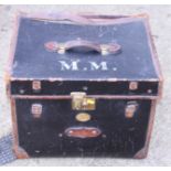 A 19th century canvas and leather bound hat box, by Fanny Moody, 20" wide