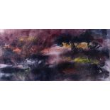 John Hartley: watercolours, colour storm, 10 1/2" x 22", in strip frame