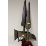 Two reproduction Halberd spears with wooden handles