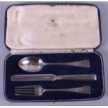 A silver three-piece christening cutlery set, in fitted case, 2.8oz troy approx