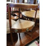 A late Georgian mahogany bowfront corner washstand, fitted one drawer, on square supports, 20" wide