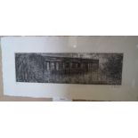 N Ward: a signed limited edition etching of a railway carriage, 2 1/4" x 7 3/4", in gilt strip