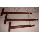 Three architect's early 20th century mahogany "T" squares