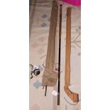 An Anon-Shaw "Spin Pike" split cane fishing rod, another fishing rod and an Allcocks "Delmatic" Mark
