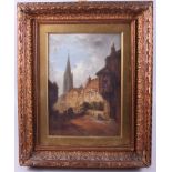 Henley Foley: oil on canvas, Continental town scene, 13" x 9 3/4", in gilt frame