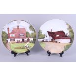 A pair of Royal Worcester bone china cabinet plates with hand-painted views of Red Roofs Evington,