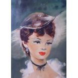 French School: oil on canvas, portrait of an elegant woman, circa 1940, 17 3/4" x 14 3/4", in gilt