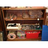 A late 19th century pitch pine open bookcase, fitted two adjustable shelves, on block base, 50"