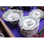 A Real Stone china dessert service with floral decoration and green borders