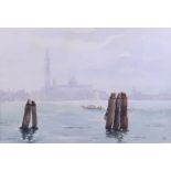 M N Harrison: watercolours, San Giorgio Maggiore, Venice, 8" x 11", in strip frame, three